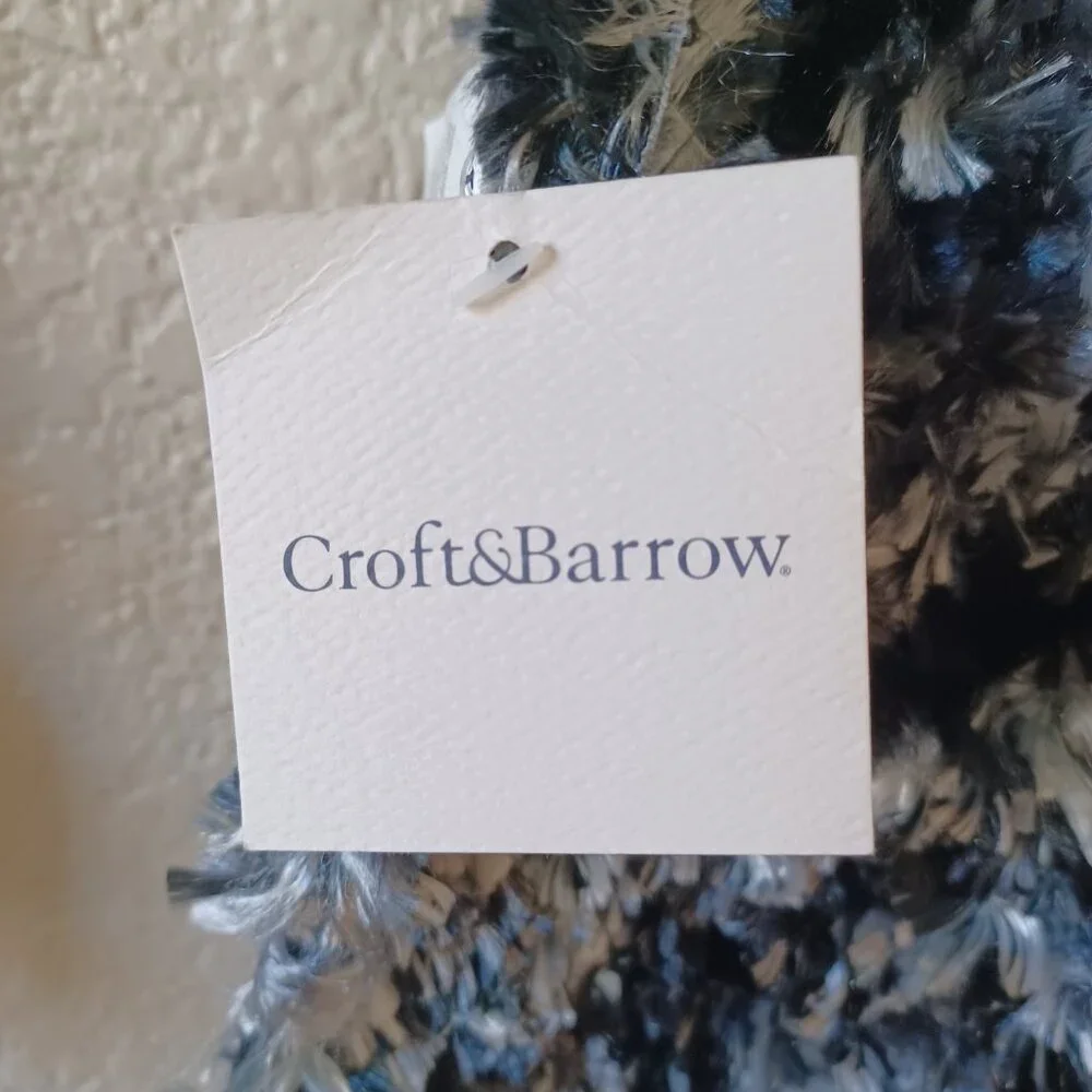 3/$25 SALE Croft & Barrow Long Chenille Scarf Fringe Black White Silver, 75